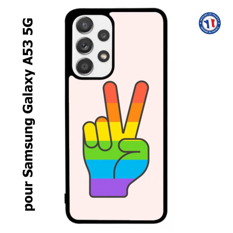 Coque pour Samsung Galaxy A53 5G Rainbow Peace LGBT - couleur arc en ciel Main Victoire Paix LGBT