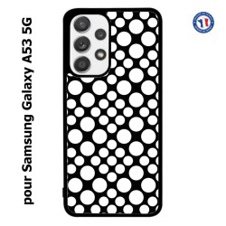 Coque pour Samsung Galaxy A53 5G motif géométrique pattern N et B ronds blancs sur noir