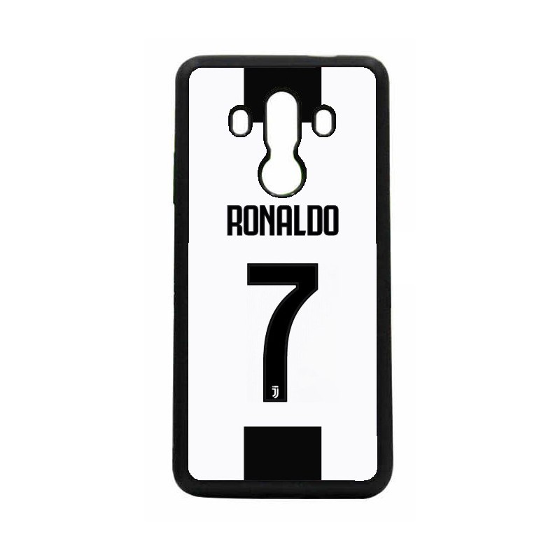 Coque noire pour Huawei P30 Ronaldo CR7 Juventus Foot numéro 7 fond blanc
