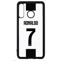 Coque noire pour Huawei P30 Lite Ronaldo CR7 Juventus Foot numéro 7 fond blanc