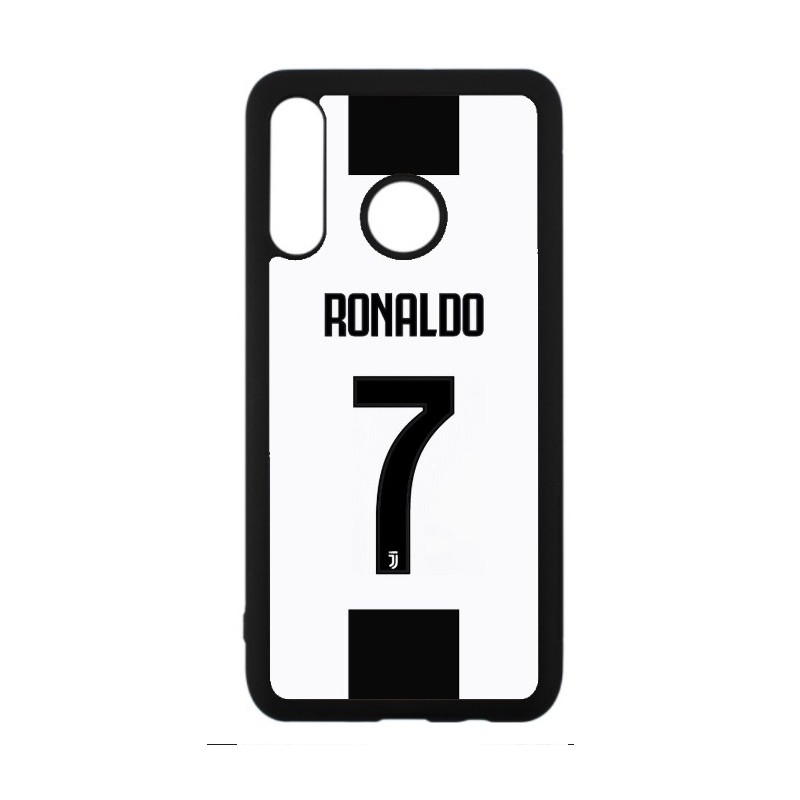 Coque noire pour Huawei P30 Lite Ronaldo CR7 Juventus Foot numéro 7 fond blanc