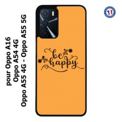 Coque pour Oppo A54 4G Be Happy sur fond orange - Soyez heureux - Sois heureuse - citation