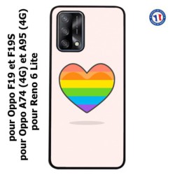 Coque pour Oppo Reno 6 Lite Rainbow hearth LGBT - couleur arc en ciel Coeur LGBT