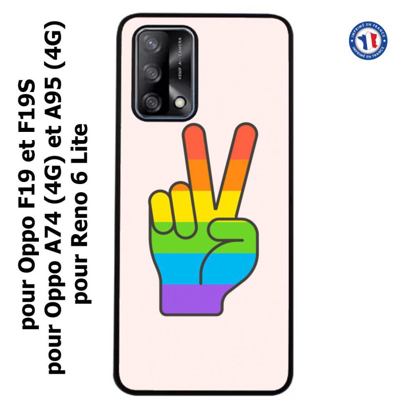 Coque pour Oppo A74 4G Rainbow Peace LGBT - couleur arc en ciel Main Victoire Paix LGBT