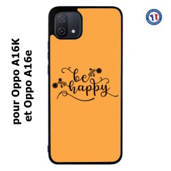 Coque pour Oppo A16K et Oppo A16e Be Happy sur fond orange - Soyez heureux - Sois heureuse - citation