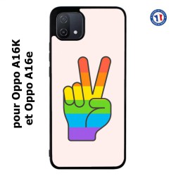 Coque pour Oppo A16K et Oppo A16e Rainbow Peace LGBT - couleur arc en ciel Main Victoire Paix LGBT