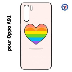 Coque pour Oppo A91 Rainbow hearth LGBT - couleur arc en ciel Coeur LGBT