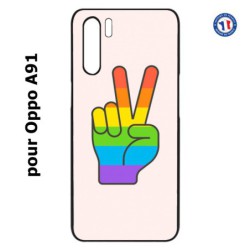 Coque pour Oppo A91 Rainbow Peace LGBT - couleur arc en ciel Main Victoire Paix LGBT