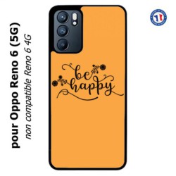 Coque pour Oppo Reno 6 (5G) Be Happy sur fond orange - Soyez heureux - Sois heureuse - citation