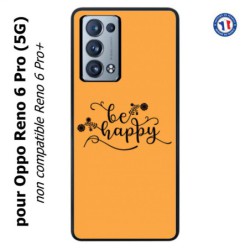 Coque pour Oppo Reno 6 Pro (5G) Be Happy sur fond orange - Soyez heureux - Sois heureuse - citation