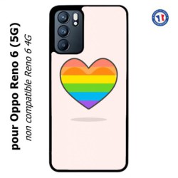 Coque pour Oppo Reno 6 (5G) Rainbow hearth LGBT - couleur arc en ciel Coeur LGBT