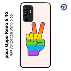 Coque pour Oppo Reno 6 4G Rainbow Peace LGBT - couleur arc en ciel Main Victoire Paix LGBT