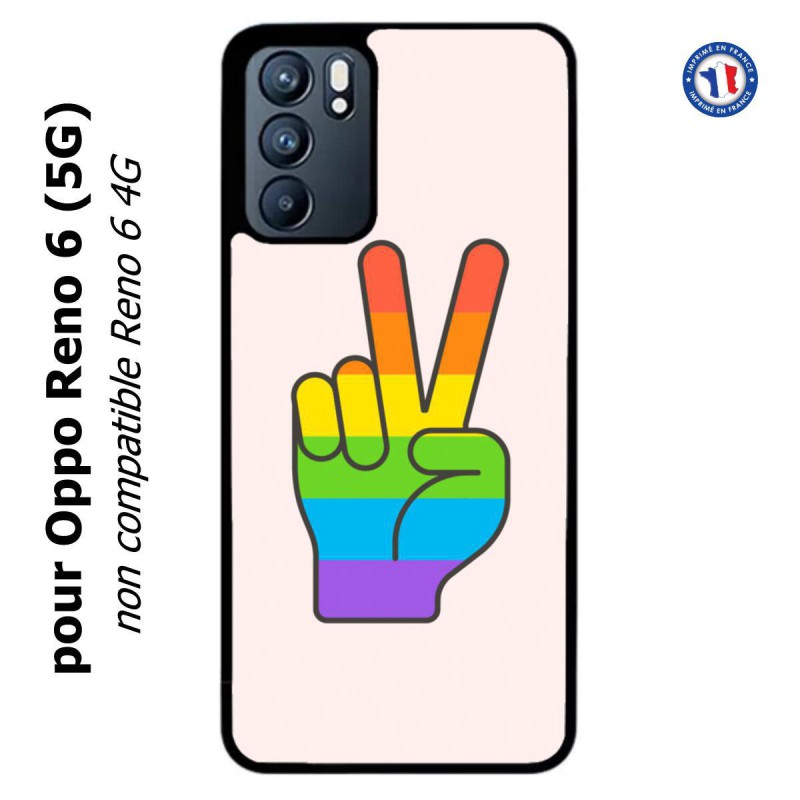 Coque pour Oppo Reno 6 (5G) Rainbow Peace LGBT - couleur arc en ciel Main Victoire Paix LGBT