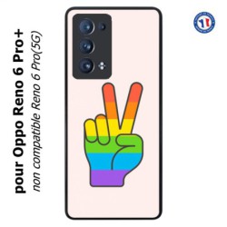 Coque pour Oppo Reno 6 Pro+ Rainbow Peace LGBT - couleur arc en ciel Main Victoire Paix LGBT