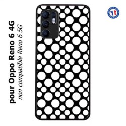 Coque pour Oppo Reno 6 4G motif géométrique pattern N et B ronds blancs sur noir