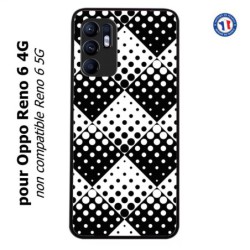Coque pour Oppo Reno 6 4G motif géométrique pattern noir et blanc - ronds carrés noirs blancs