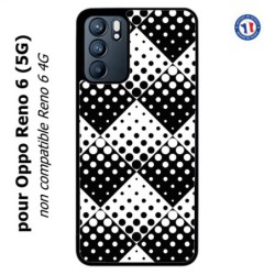 Coque pour Oppo Reno 6 (5G) motif géométrique pattern noir et blanc - ronds carrés noirs blancs