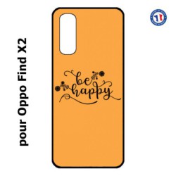 Coque pour Oppo Find X2 Be Happy sur fond orange - Soyez heureux - Sois heureuse - citation