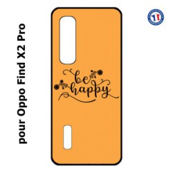 Coque pour Oppo Find X2 PRO Be Happy sur fond orange - Soyez heureux - Sois heureuse - citation