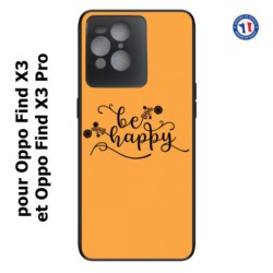 Coque pour Oppo Find X3 et Find X3 Pro Be Happy sur fond orange - Soyez heureux - Sois heureuse - citation