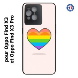 Coque pour Oppo Find X3 et Find X3 Pro Rainbow hearth LGBT - couleur arc en ciel Coeur LGBT