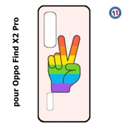 Coque pour Oppo Find X2 PRO Rainbow Peace LGBT - couleur arc en ciel Main Victoire Paix LGBT