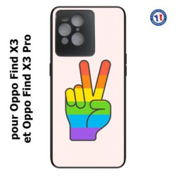 Coque pour Oppo Find X3 et Find X3 Pro Rainbow Peace LGBT - couleur arc en ciel Main Victoire Paix LGBT
