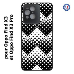 Coque pour Oppo Find X3 et Find X3 Pro motif géométrique pattern noir et blanc - ronds carrés noirs blancs