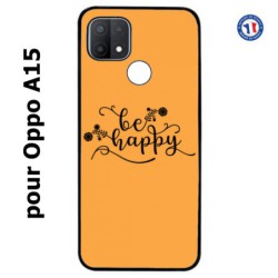 Coque pour Oppo A15 Be Happy sur fond orange - Soyez heureux - Sois heureuse - citation