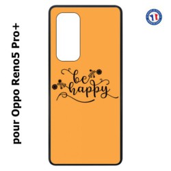 Coque pour Oppo Reno5 Pro+ Be Happy sur fond orange - Soyez heureux - Sois heureuse - citation