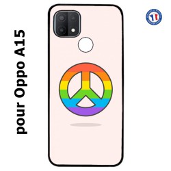 Coque pour Oppo A15 Peace and Love LGBT - couleur arc en ciel