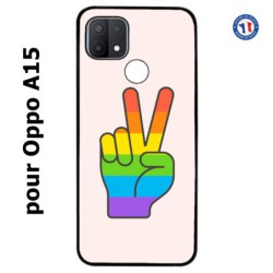 Coque pour Oppo A15 Rainbow Peace LGBT - couleur arc en ciel Main Victoire Paix LGBT