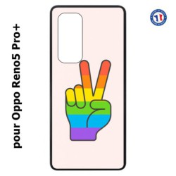 Coque pour Oppo Reno5 Pro+ Rainbow Peace LGBT - couleur arc en ciel Main Victoire Paix LGBT