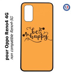 Coque pour Oppo Reno4 4G Be Happy sur fond orange - Soyez heureux - Sois heureuse - citation