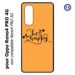 Coque pour Oppo Reno4 PRO 4G Be Happy sur fond orange - Soyez heureux - Sois heureuse - citation