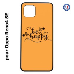 Coque pour Oppo Reno4 SE Be Happy sur fond orange - Soyez heureux - Sois heureuse - citation