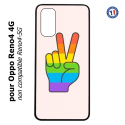 Coque pour Oppo Reno4 4G Rainbow Peace LGBT - couleur arc en ciel Main Victoire Paix LGBT