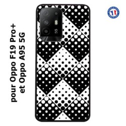 Coque pour Oppo F19 Pro+ motif géométrique pattern noir et blanc - ronds carrés noirs blancs