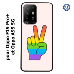 Coque pour Oppo A95 5G Rainbow Peace LGBT - couleur arc en ciel Main Victoire Paix LGBT