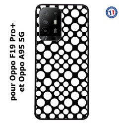Coque pour Oppo A95 5G motif géométrique pattern N et B ronds blancs sur noir