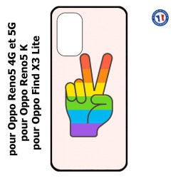 Coque pour Oppo Find X3 Lite Rainbow Peace LGBT - couleur arc en ciel Main Victoire Paix LGBT