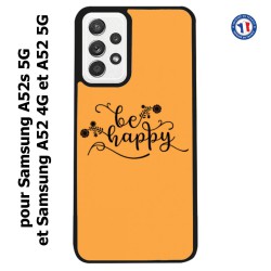 Coque pour Samsung Galaxy A52 4G-5G / A52s 5G Be Happy sur fond orange - Soyez heureux - Sois heureuse - citation