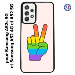 Coque pour Samsung Galaxy A52 4G-5G / A52s 5G Rainbow Peace LGBT - couleur arc en ciel Main Victoire Paix LGBT