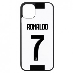 Coque noire pour Iphone 11 Ronaldo CR7 Juventus Foot numéro 7 fond blanc