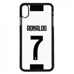 Coque noire pour iPhone XS Max Ronaldo CR7 Juventus Foot numéro 7 fond blanc