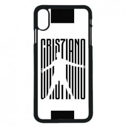 Coque noire pour iPhone XS Max Cristiano Ronaldo CR7 Juventus Foot noir sur fond blanc