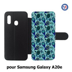 Etui cuir pour Samsung Galaxy A20e Background cachemire motif bleu géométrique