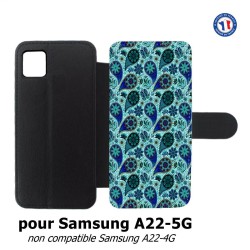 Etui cuir pour Samsung Galaxy A22 - 5G Background cachemire motif bleu géométrique