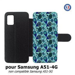 Etui cuir pour Samsung Galaxy A51 - 4G Background cachemire motif bleu géométrique