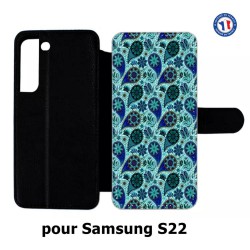 Etui cuir pour Samsung Galaxy S22 Background cachemire motif bleu géométrique